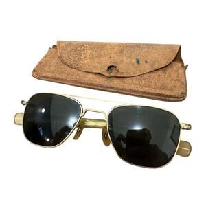 American Optical Aviator Sunglasses Gold vintage 5-1/2 Shooting Range Vietnam